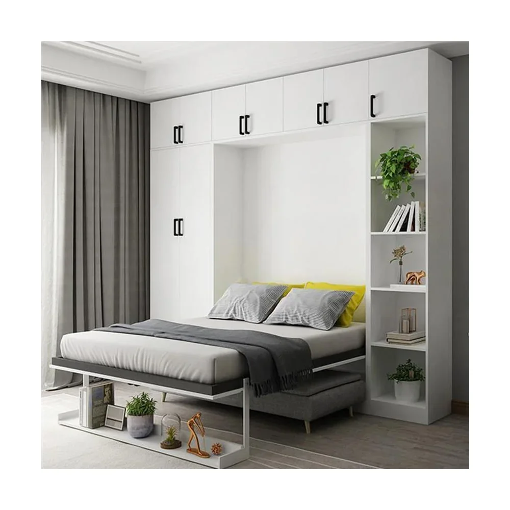 Custom Space Saving Wooden Vertical Folding Home Furniture King Size Pull Out Wall Bed Murphy Bed With Sofa