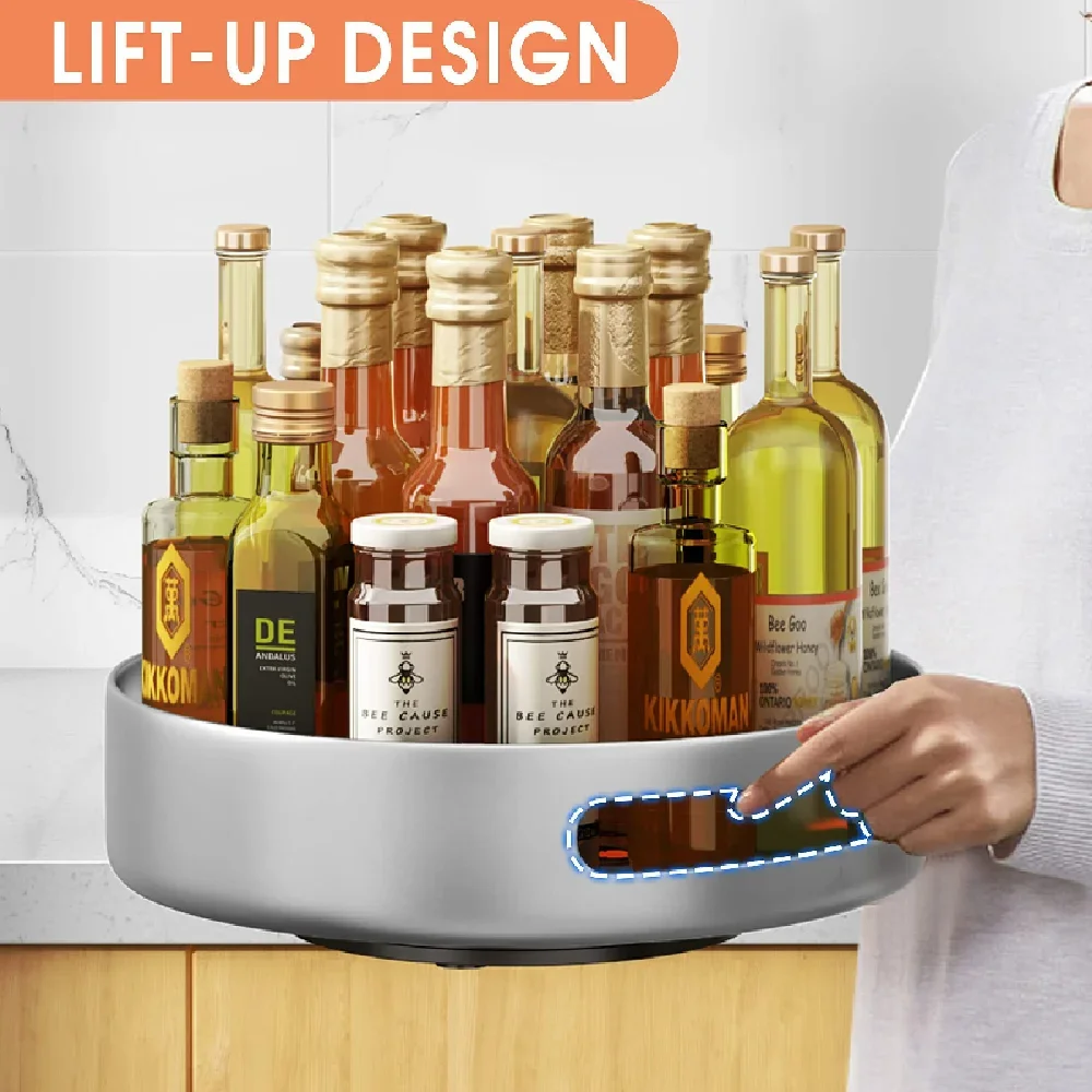 Kitchen Rotating Spice Rack Countertop 2 Tier Multifunctional Storage Shelf Cabinet Corner Round