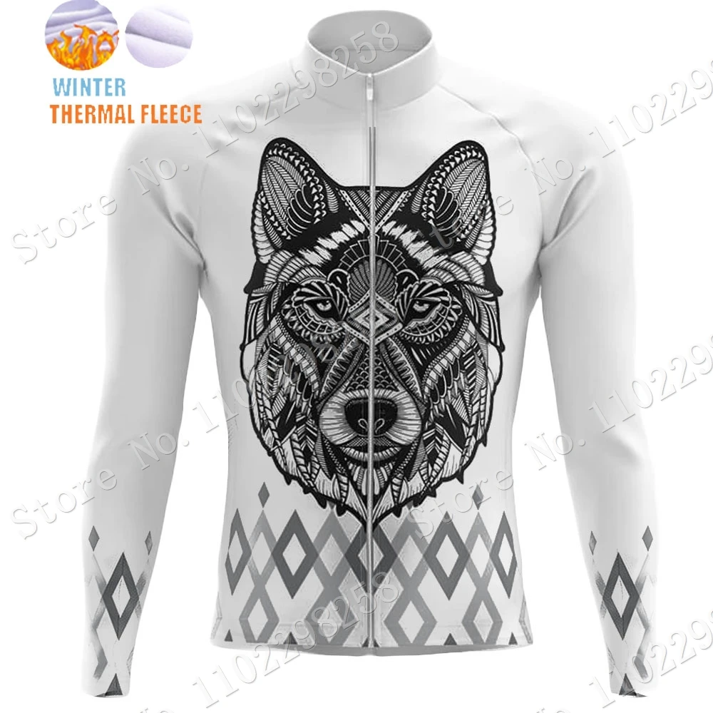 Popular Wolf Winter Cycling Jersey 2023 Long Sleeve Native Cartoon Anime Clothing Road Bike Shirts Bicycle Tops MTB Ropa Maillot