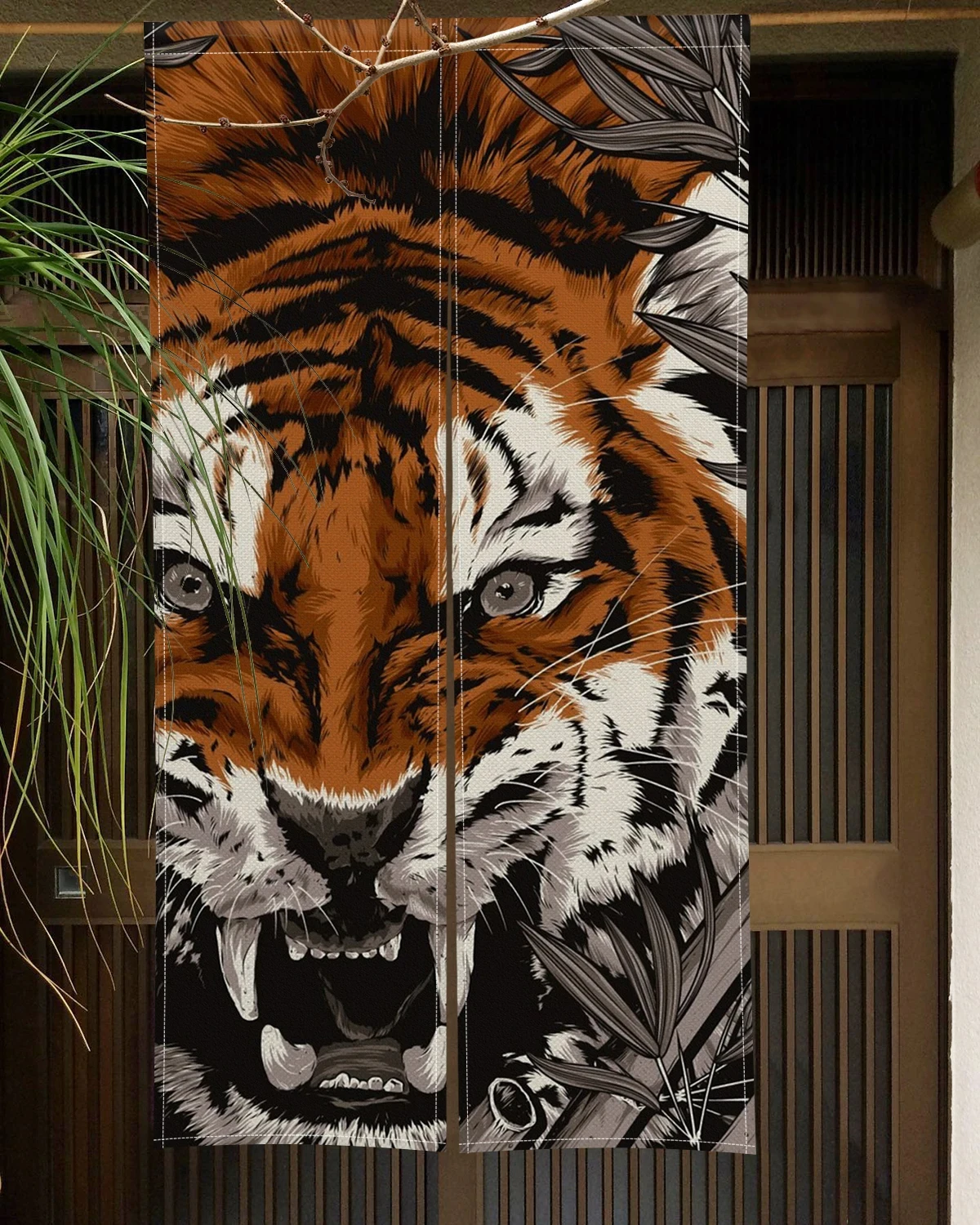 Wild Tiger Door Curtain Modern Art Dining Room Door Decor Curtains Room Divider Curtain Drape Kitchen Entrance Linen Noren