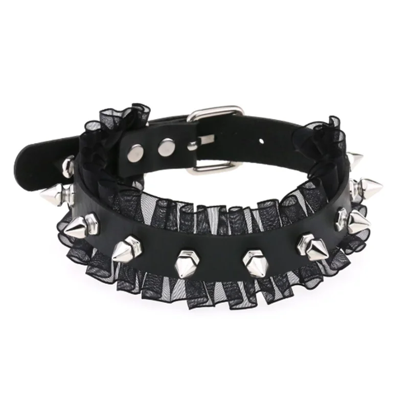1Pc Harajuku Gothic Spike Niet Stern Halsketten Collares Hip Hop Rock Schwarz Bowknot PU Spitze Leder Sexy Y2K Mädchen halsband Schmuck