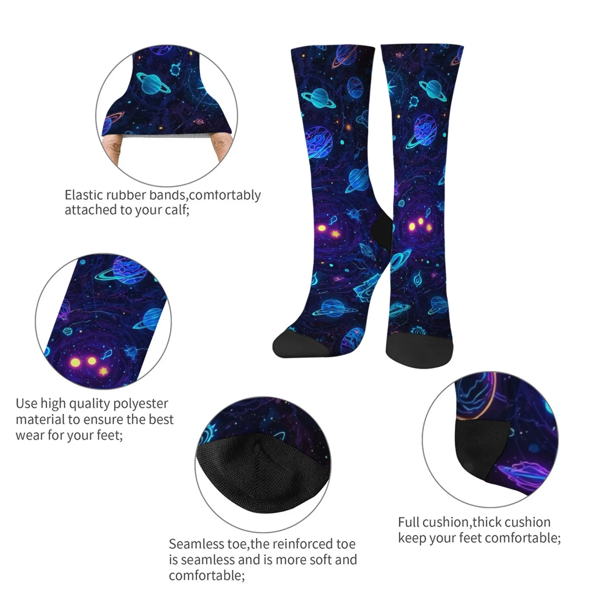 جوارب رجالية فائقة النعومة صديقة للبشرة، جوارب مريحة مطبوعة على شكل جالاكسي دافئة للمناسبات اليومية غير الرسمية والخيال العلمي