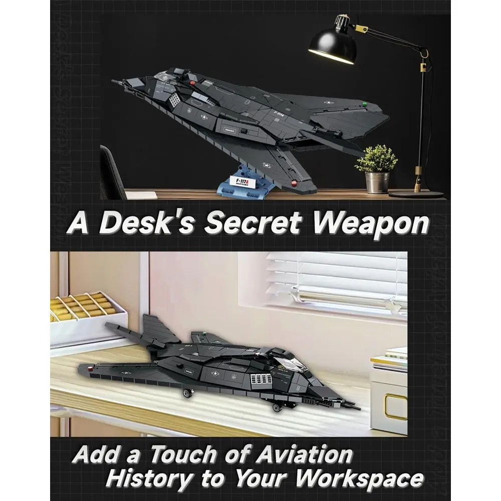 1375 قطعة F-117A مكعبات بناء Nighthawk للبالغين، 20 نموذج طائرة عسكرية مع حامل، متوافق مع LEGO
