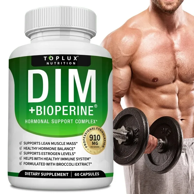 DIM Supplement 60 Capsules with Bioperine - Hormone Balance Menopause Prostate Health Metabolism Support, Increase Muscle Mass