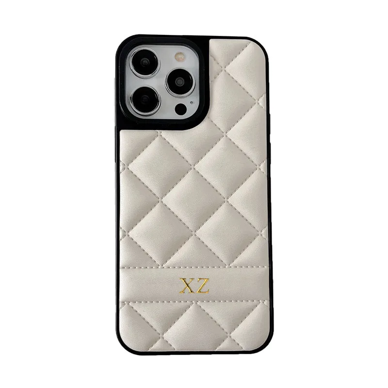 Personalize Gold Silver Initial Letters Leather PU Hard Case For Iphone 14 13 Pro max 11 12 16 15 Luxury Solid color Cover Hot