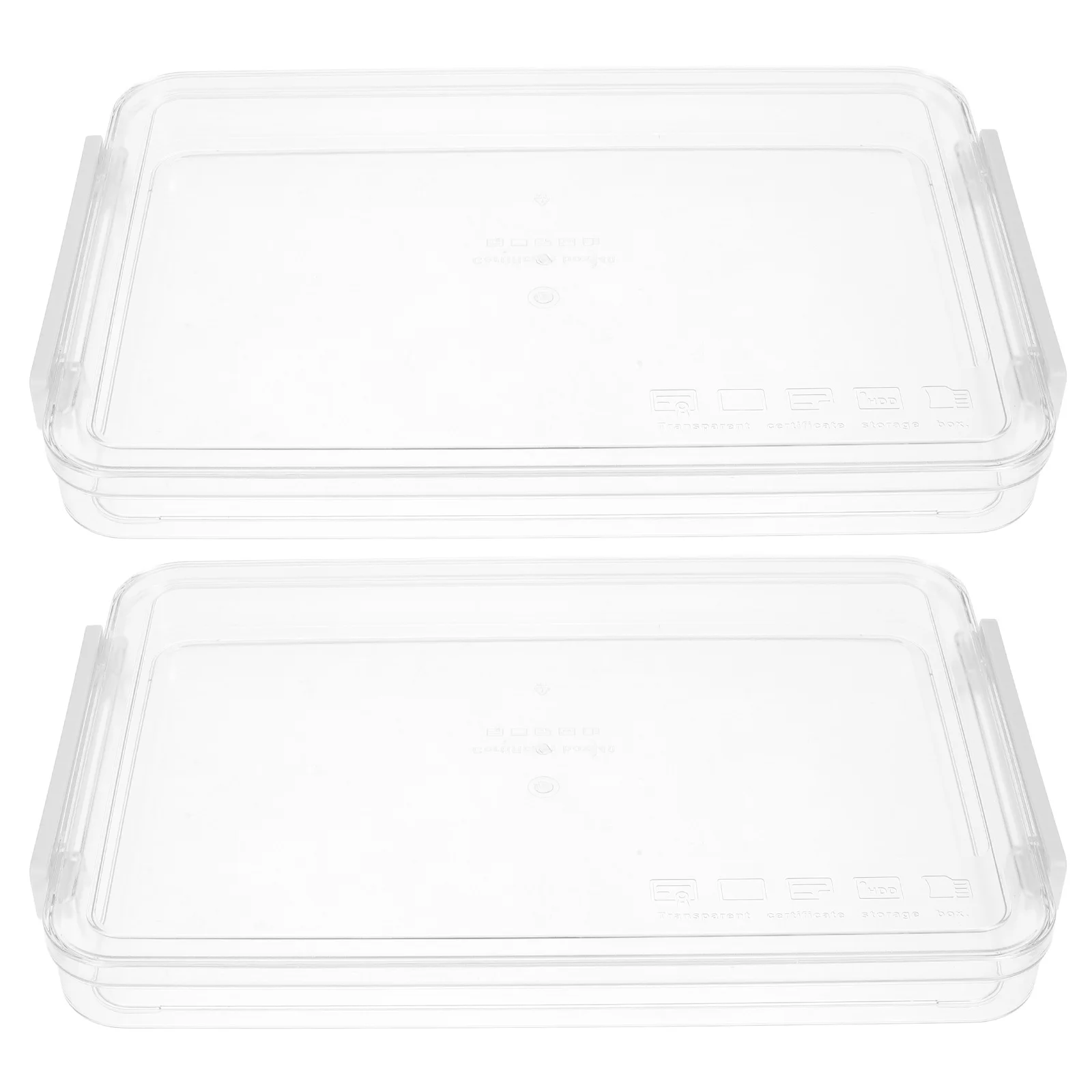 

2pcs Large Capacity Plastic File Box For Office Use Sleek Design Archive Container With Lid Transparent Document Organizer White