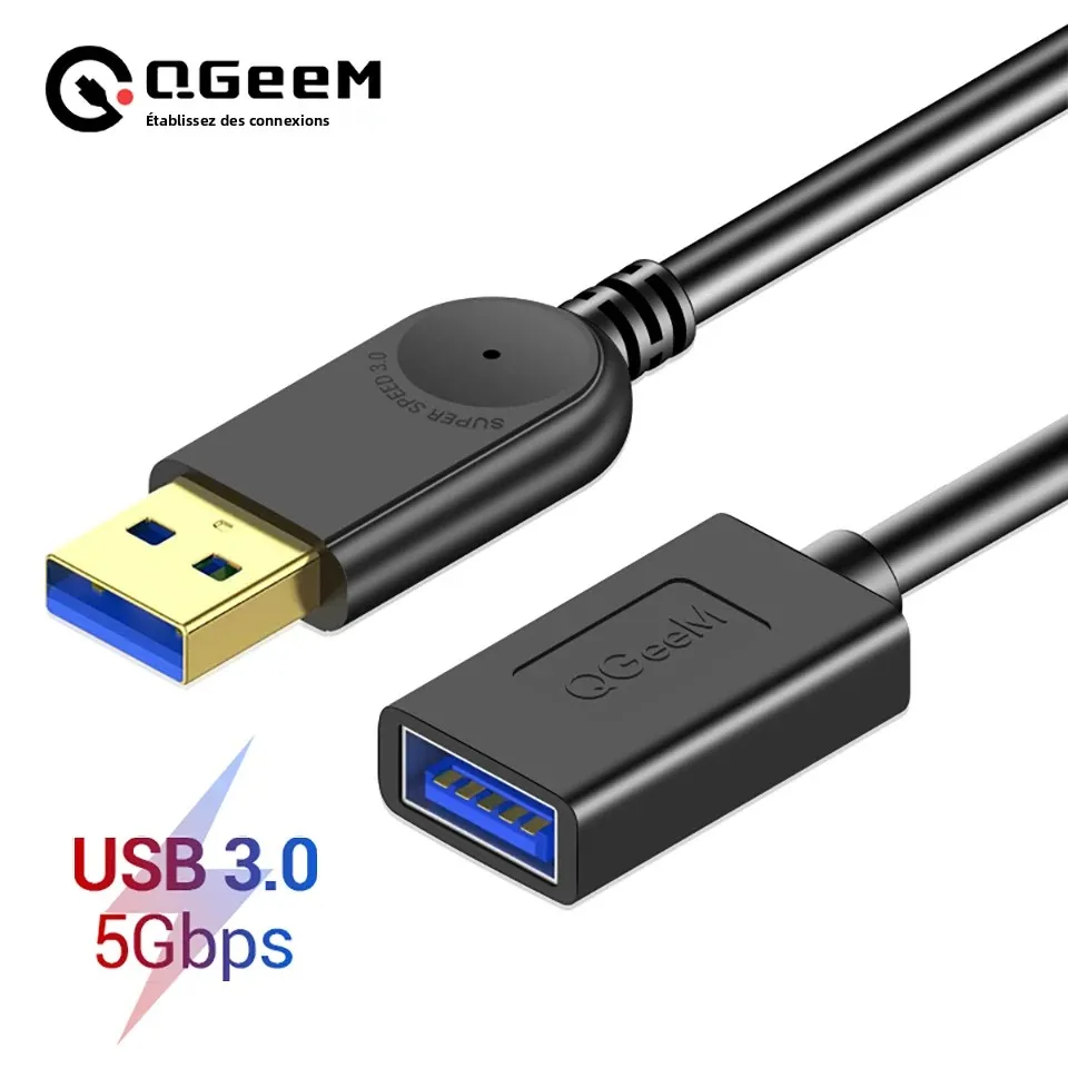 Câble d'extension USB QGeeM Câble d'extension USB 3.0 pour PC portable Smart-TV PS4 Xbox SSD Câble USB Mâle à femelle Rallonge USB à USB Câble de données USB USB 3.0 2.0 Câble d'extension 2m Câble USB 5m Mâle Femelle