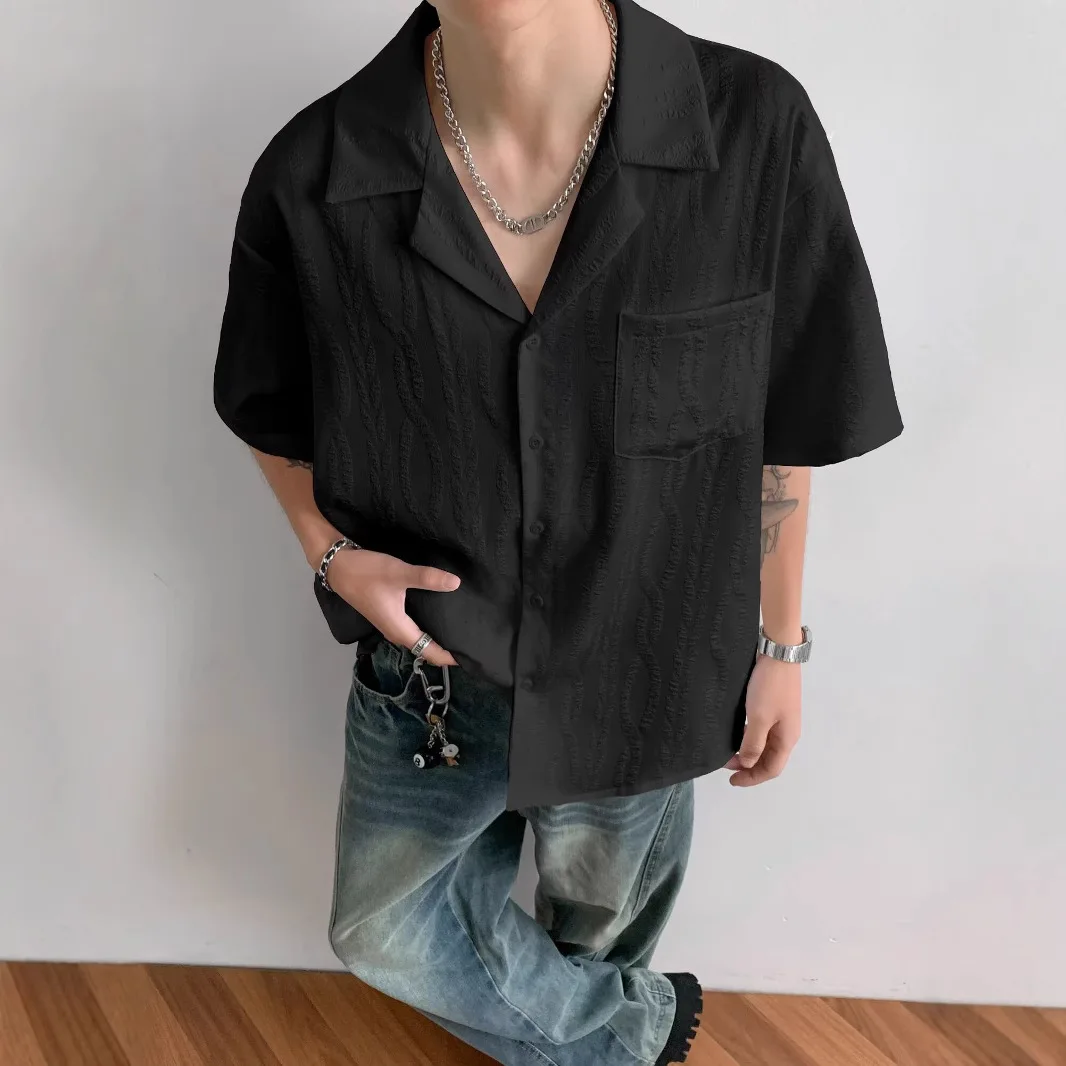 Short Sleeved Shirt Men's Summer High-end Texture T-shirt Cardigan Five Quarter Sleeve