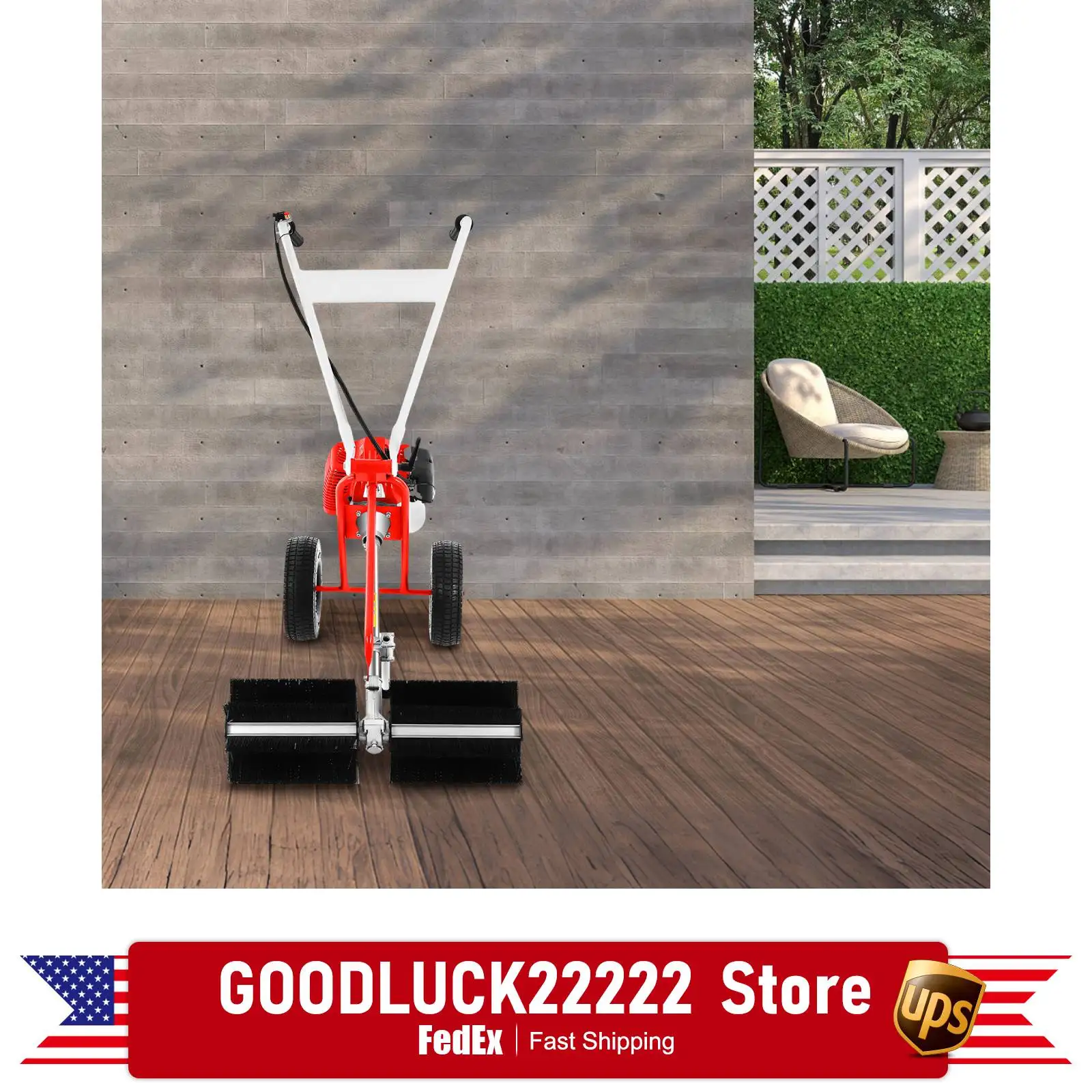 

Walk Behind Leaf Blower, 43cc Gas Powered Hand Push Sweeper, Self-Propelled Lawn and Ground Cleaner for Leaves, Grass, Debris