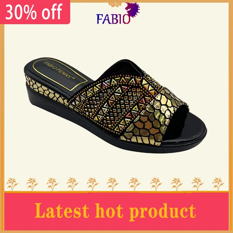 Fabio Penny summer fashion bright drill the instep party platform women's slippers