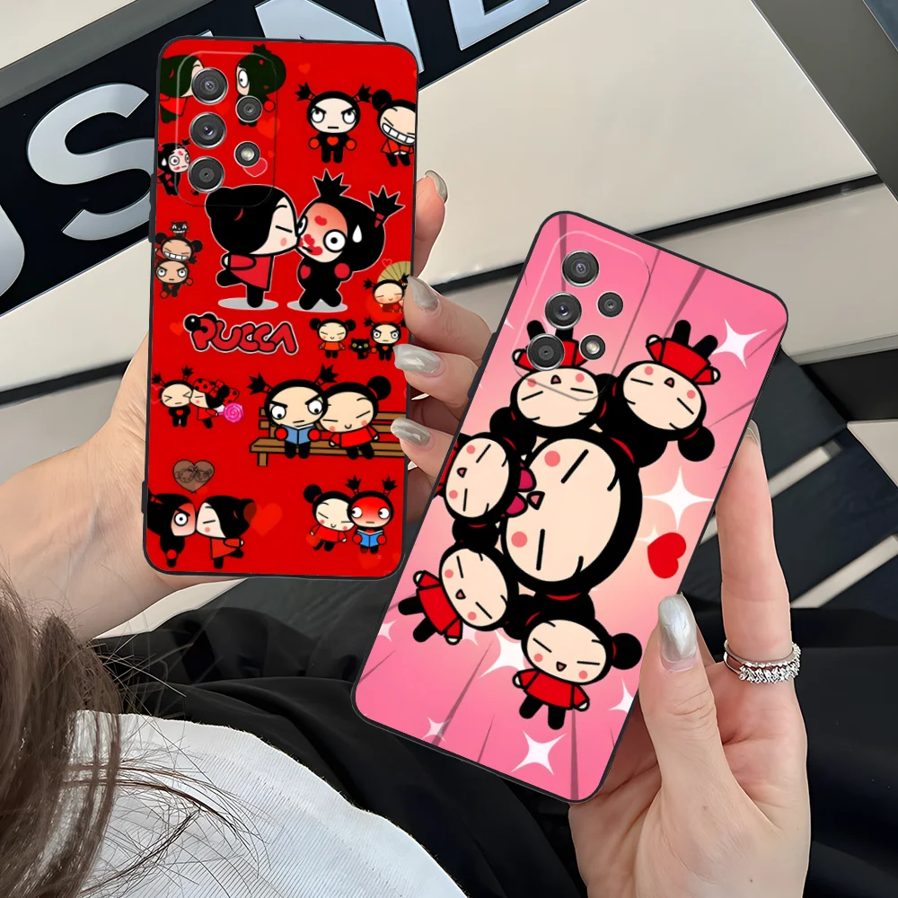 Cartoon P-Pucca Phone Case for Samsung Galaxy A73 72 71 70 55 54 53 52 35 34 32 23 14 13 5G Black Smartphone Cellphones Cover