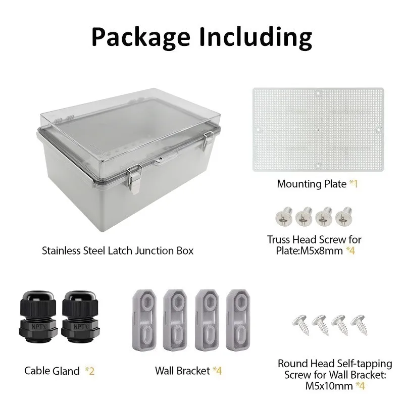 11.8x7.9x5.1 Inch Waterdichte Din Rail Verdeelkast Verbindingen Project Gevallen Zichtbaar Transparant Scharnierende Deksel Ondersteuning DIY