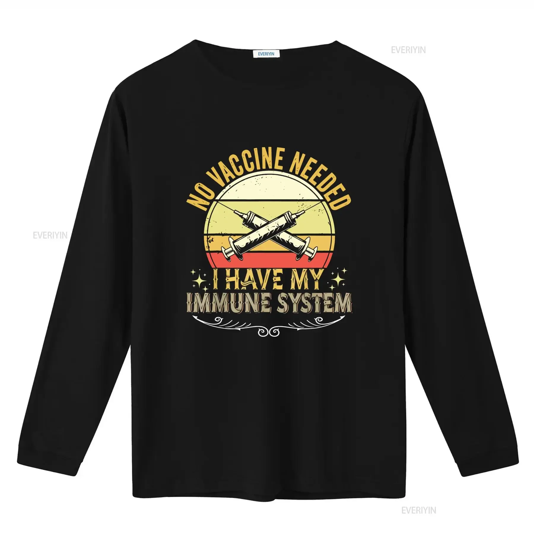 No Vaccine Needed I Have My Immune System Retro Syringe Print T shirt for  vintage Washed Breathable Soft Comfortable