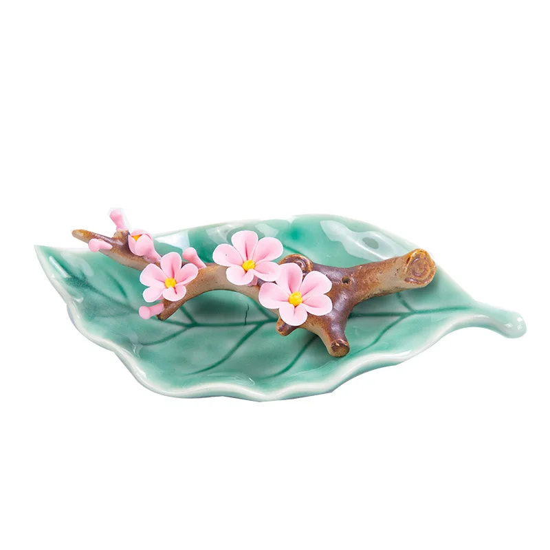 1Pc Incense Burner Stick Holder Creative Peach Blossom Censer Ceramic Household Office Teahouse Sandalwood Stove Decoration