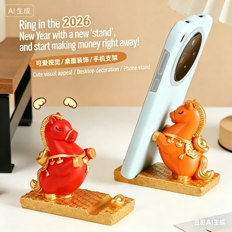 2026 Year of the Horse Mobile Phone Stand, Office Desktop Mascot Small Ornament, Twelve Zodiac Horse Accessories