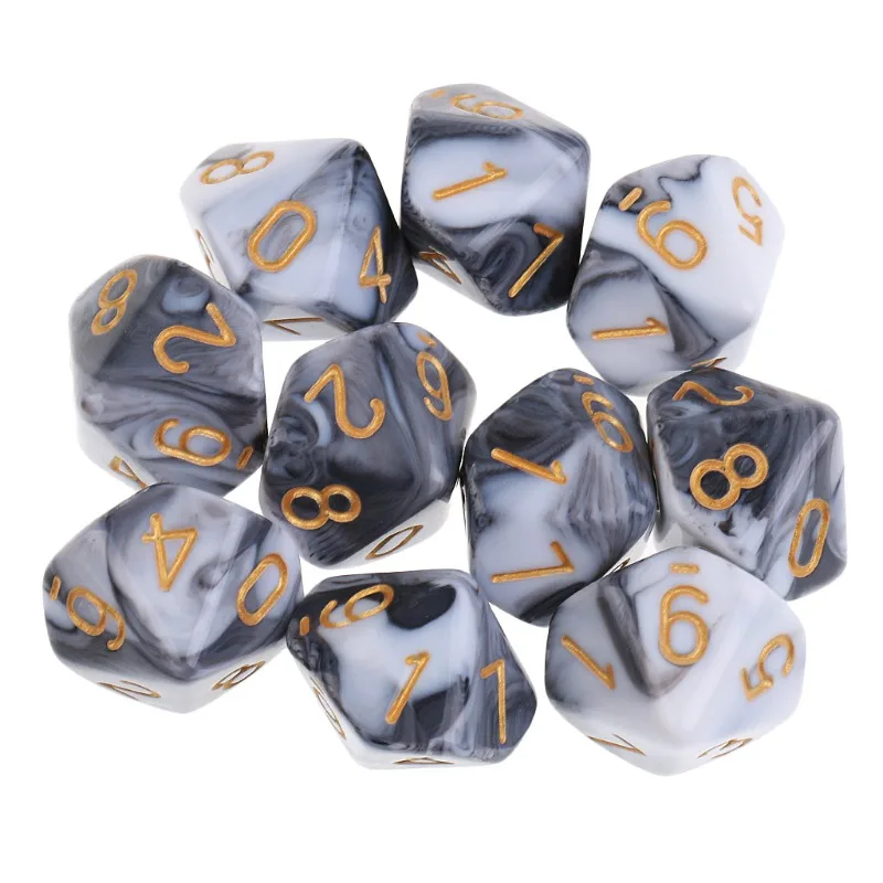 10Pcs/set Cross Border Supply 10 Dice 0-9 Digital Dice Teaching Tool Gray and White Dual Color