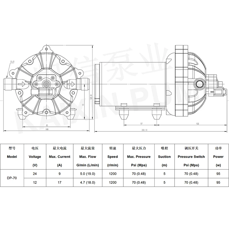 DP70 Electric Diaphragm Pump 24V Self-Priming High Flow Automatic Pumping Hydraulic Oil Pump 95W High Pressure Diaphragm Pump