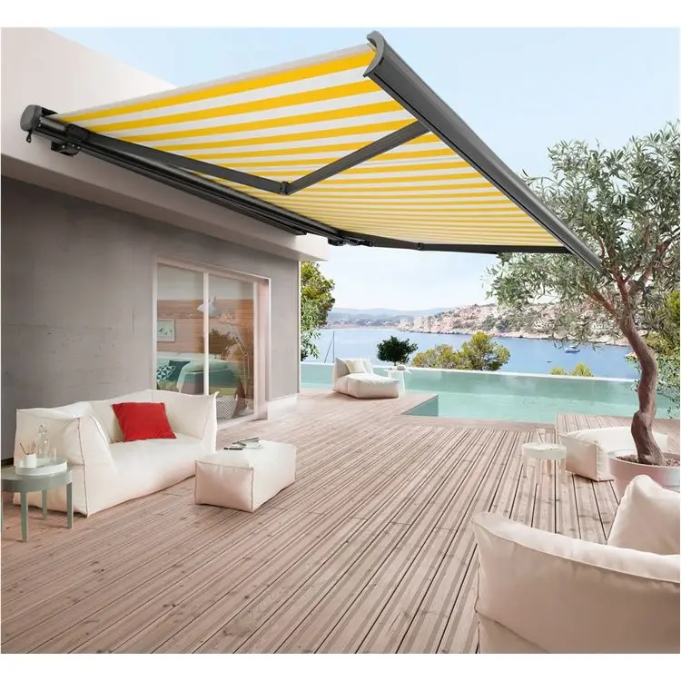 Heavy Duty Outdoor Aluminum Remote Control Retractable Awning with  Aluminum Frame Manual Operation Full Sizes Types Canopy