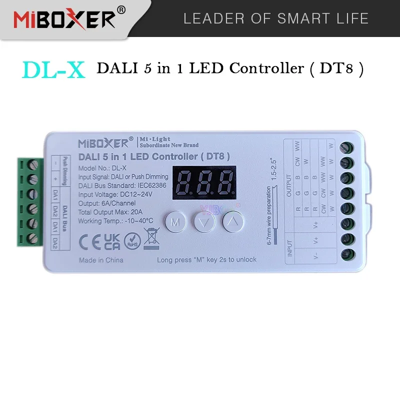 Miboxer DALI 5 color in 1 LED Controller DT8 DL-X single color/CCT/RGB/RGBW/RGB+CCT smart Light Dimmer for led lamps DC 12V~24V