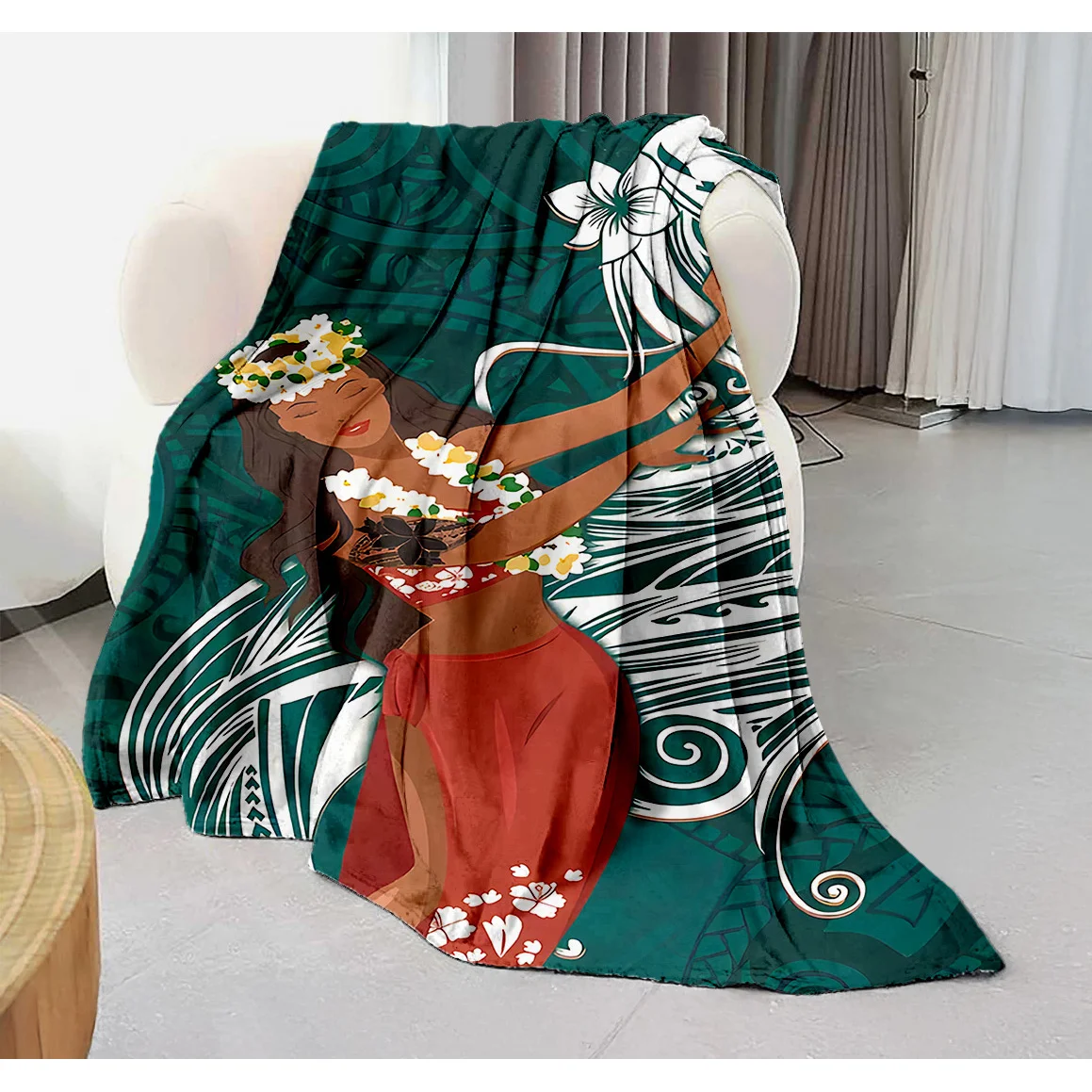 Tahiti Islands Girl Pattern Blanket for Sofa Bed Travel Camping Living Room Office Conditioning Blanket for All Seasons Gifts