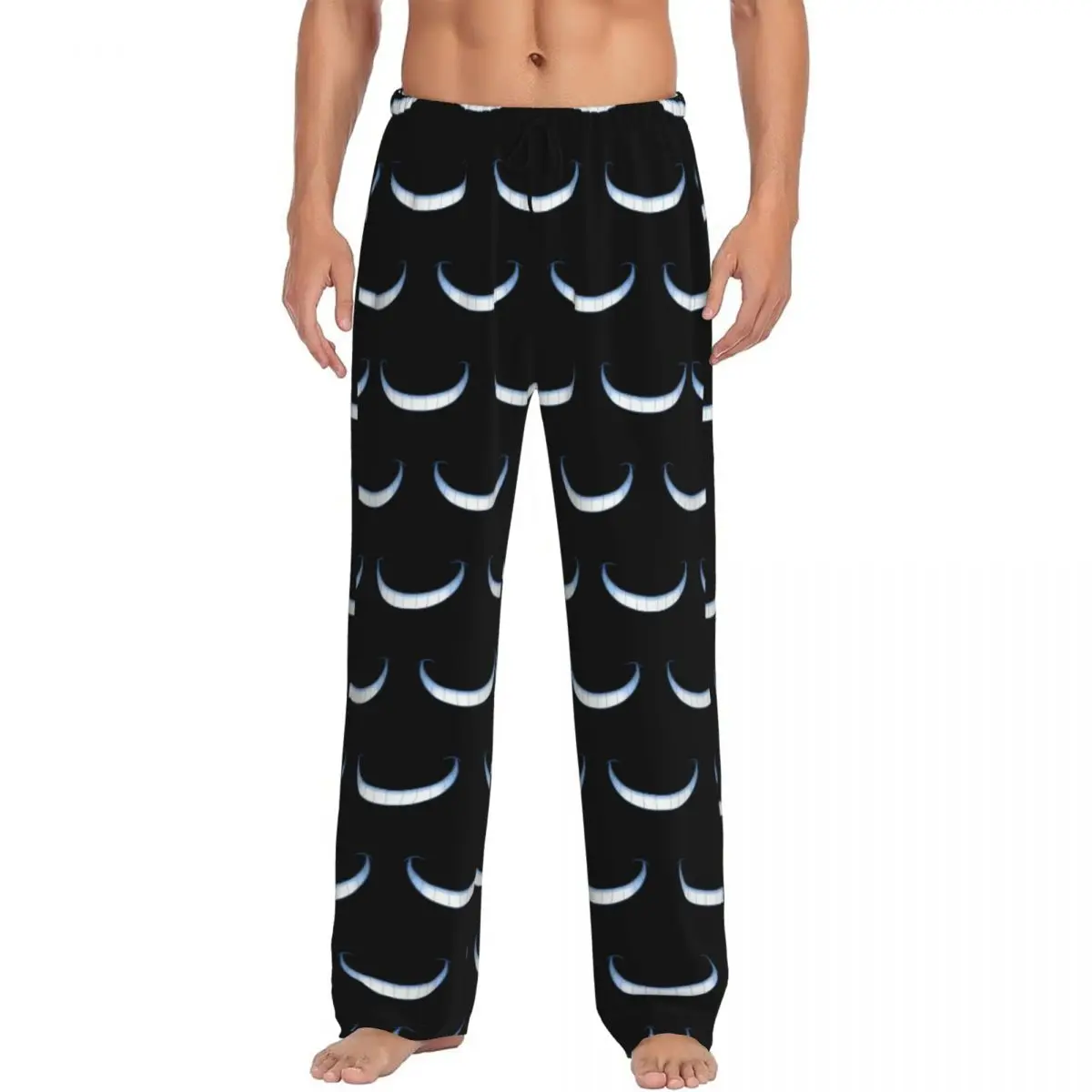 Custom Smiling In The Dark Pajama Pants Sleepwear for Men Elastic Waistband Cheshire Cat Sleep Lounge Bottoms with Pockets