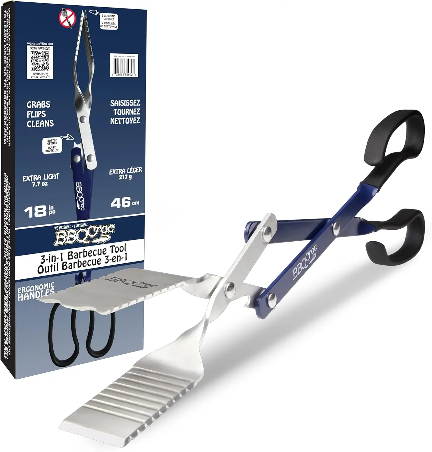 

Набор инструментов для барбекю 3-в-1: щипцы 18 дюймов, лопатка и скребок для гриля синего цвета — легкие и прочные