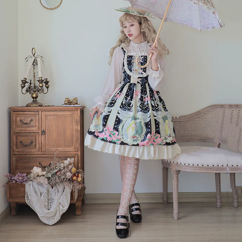 Lolita Clothes Elegant Costume Cosplay Black Sleeveless JSK Sling Sweet Lolita Dress Daily Kawaii Vestidos Halter Anime Disfraz