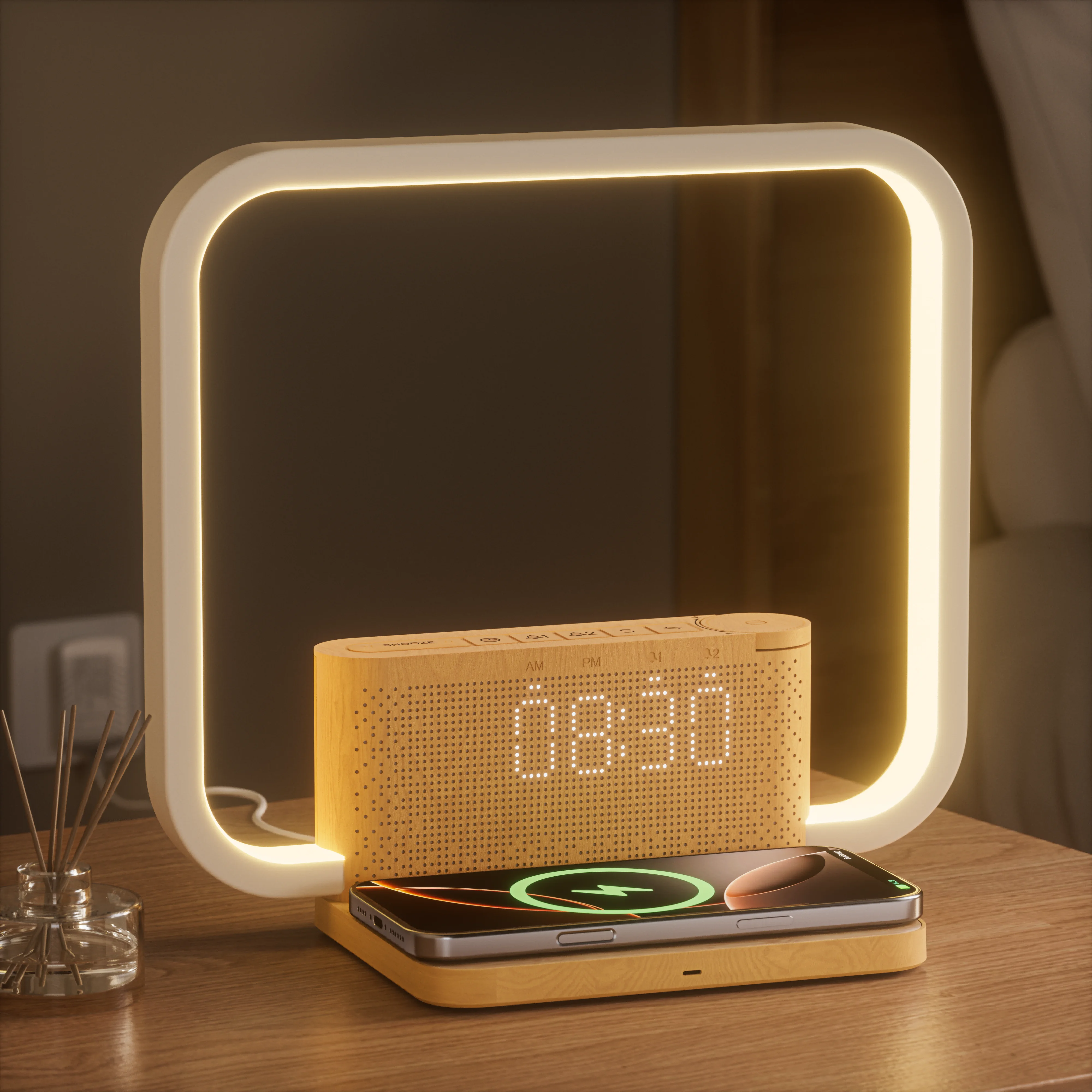 Sunrise Alarm Clock Wireless Charger, 10 White Noise Sound Machine Alarm Clock with 30/60/90 Mins Timer, 3 Levels Touch Night Light Dual Clocks for Heavy Sleeper Bedroom Decor Gift for Her