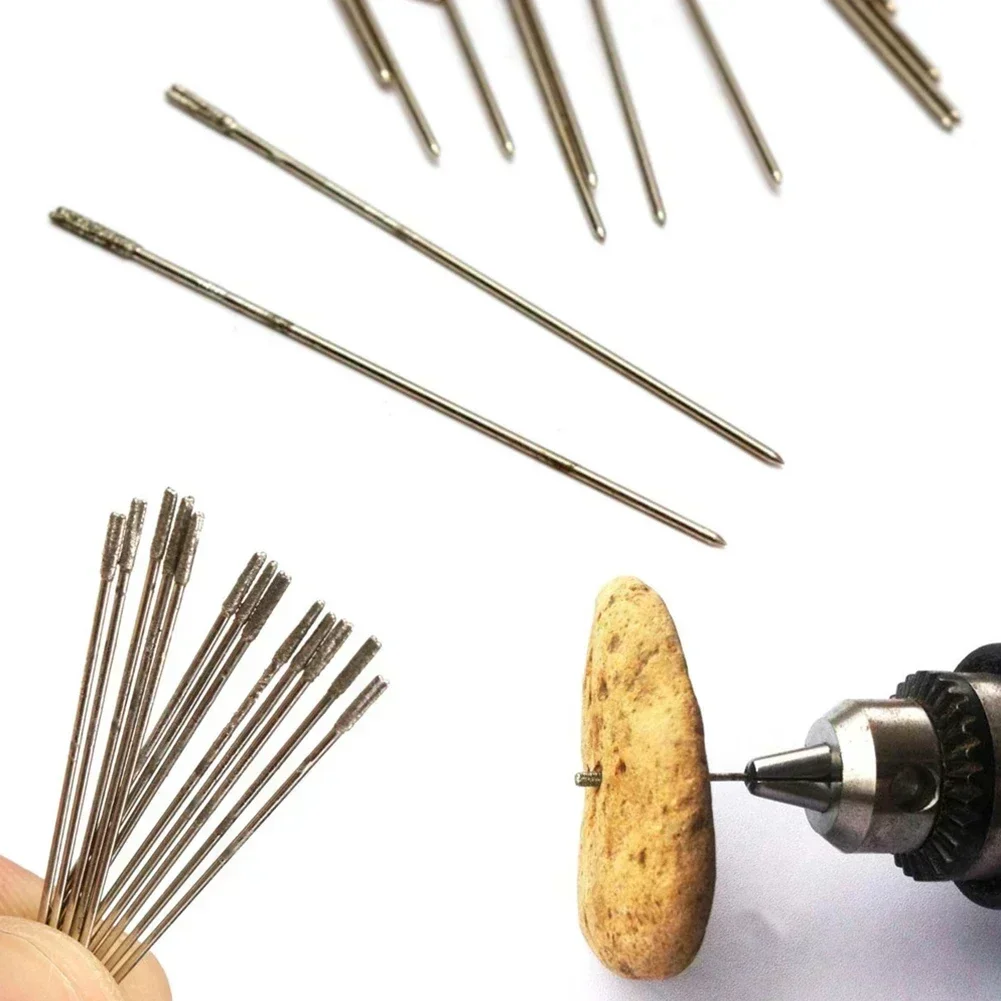 20 piezas Mini brocas de 0,6x1mm, brocas lapidarias recubiertas de diamante, puntas sólidas, aguja para joyería, ágata, uso de taladro de banco pequeño