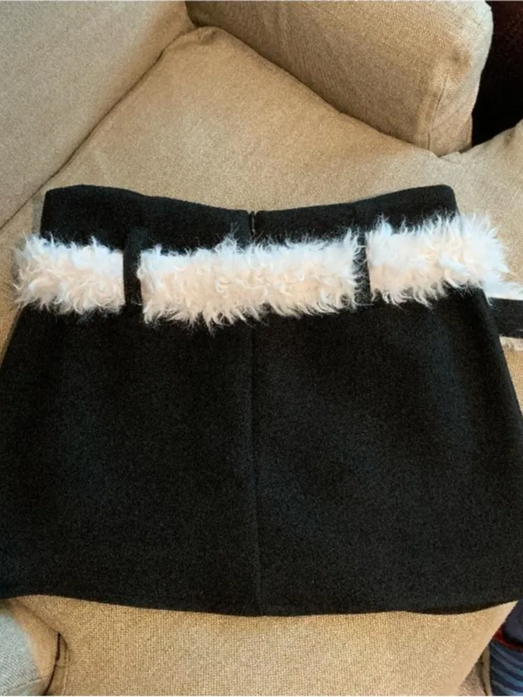 Ay Wollen Plu Hoge Taille A-lijn Rok Dames Herfst Winter Faion Pendelen Sle Katoenmix Thi Ort Rok