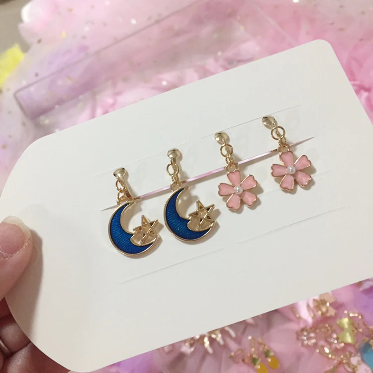 

2 Pairs/Set Trendy Animal Moon Flower Dangle Clip On Earring Bear Paw Drop Earring Geometric Exaggerated Woman Girl Kids Jewelry