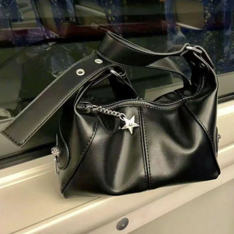 

Black Shoulder Bag for Women Luxury Design 2024 New Large Capacity Girls Underarm Bag Fashion Trend Crossbody Handbag