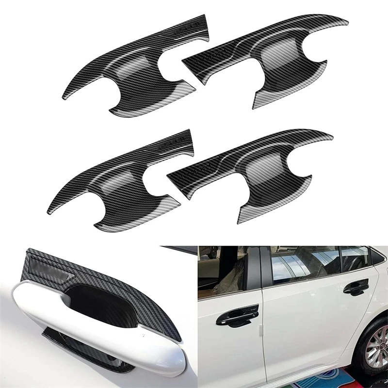 4pcs Carbon Fiber Grain Car Exterior Door Handle Cup Bowl Cover Trim Fit for Toyota Highlander 2020 2021 2022 Door Decor Sticker