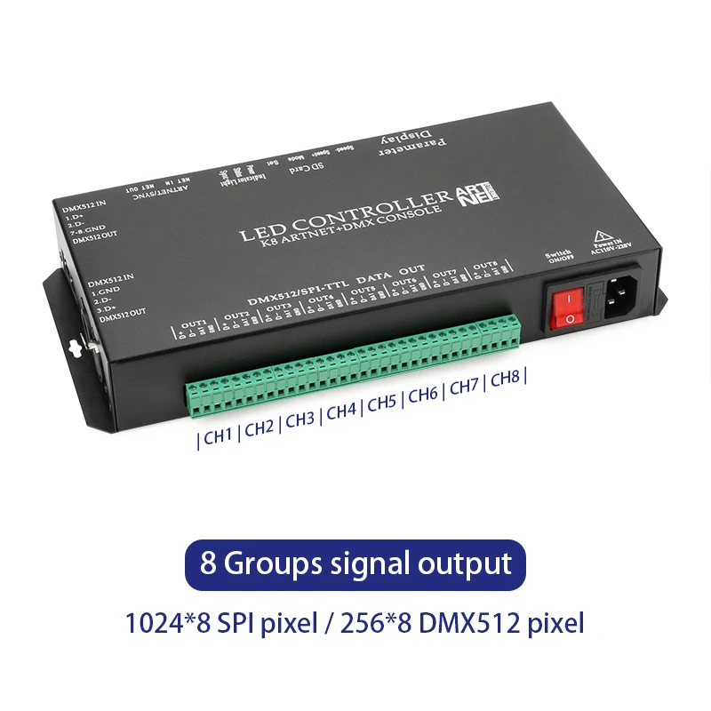 Imagem -02 - Super Programável Led Pixel Light Controller Cartão sd Dmx512 Master Control Dxf para Led Map ac Sync Saída 8ch K8-artnet