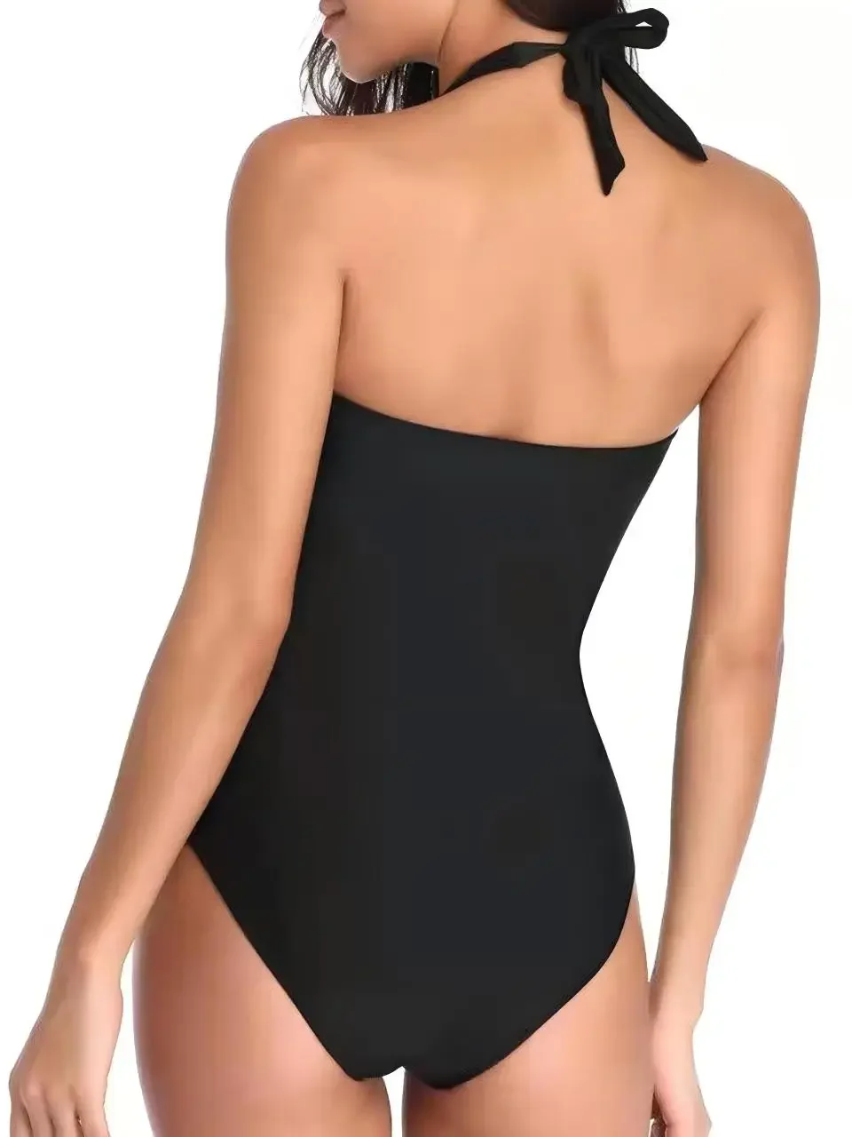 2026 Ruched Halter Swimsuit Women One Piece Sexy High Neck Swimwear Female Solid Bathers Bathing Swimming Suit Summer Beachwear