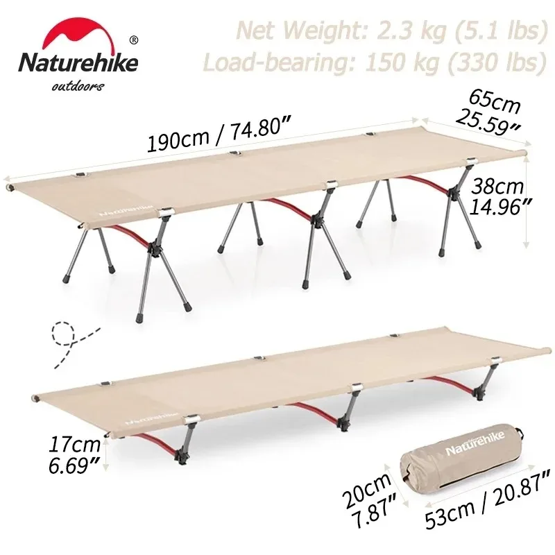 네이처하이크 캠핑 침대 백패킹 간이 침대 캠핑 간이 침대, 초경량 휴대용 접이식 간이 침대 텐트 침대, 야외 여행 경량 간이 침대 