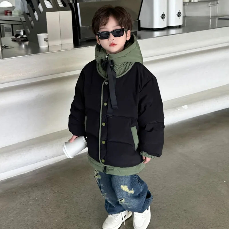 

2025 New Boys Down Cotton Jacket Thickened Winter Coat for Big Kids - Trendy Winter Outerwear with Warmth & Style