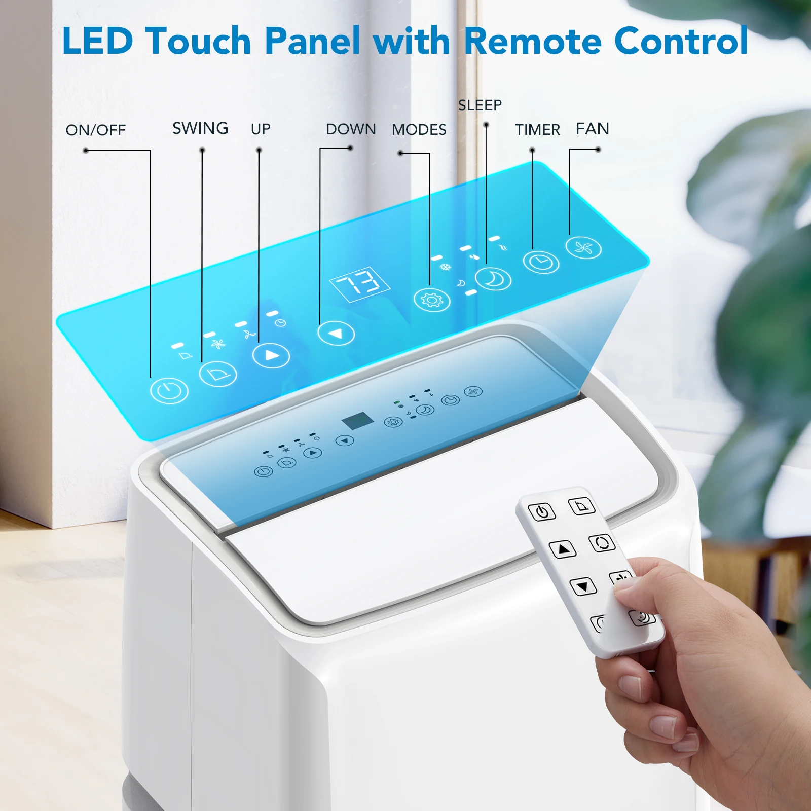 Портативный кондиционер 14000 БТЕ для помещений площадью до 750 кв. футов, блок переменного тока с эффективным охлаждением и 4 режимами, пульт дистанционного управления