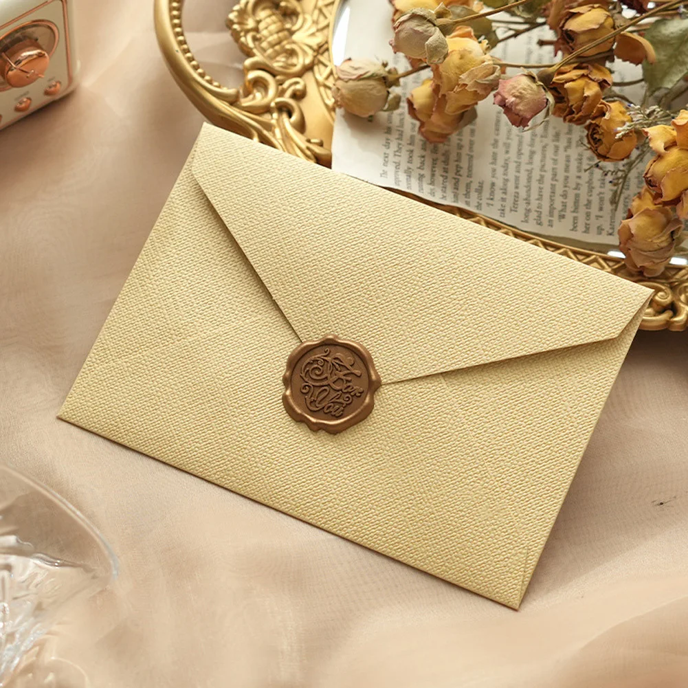 16pcs Envelope Set 3pcs Linen Patterned Invitation Envelope 3pcs Wax Seal Stickers 10pcs Kraft-colored Borderless Stationery