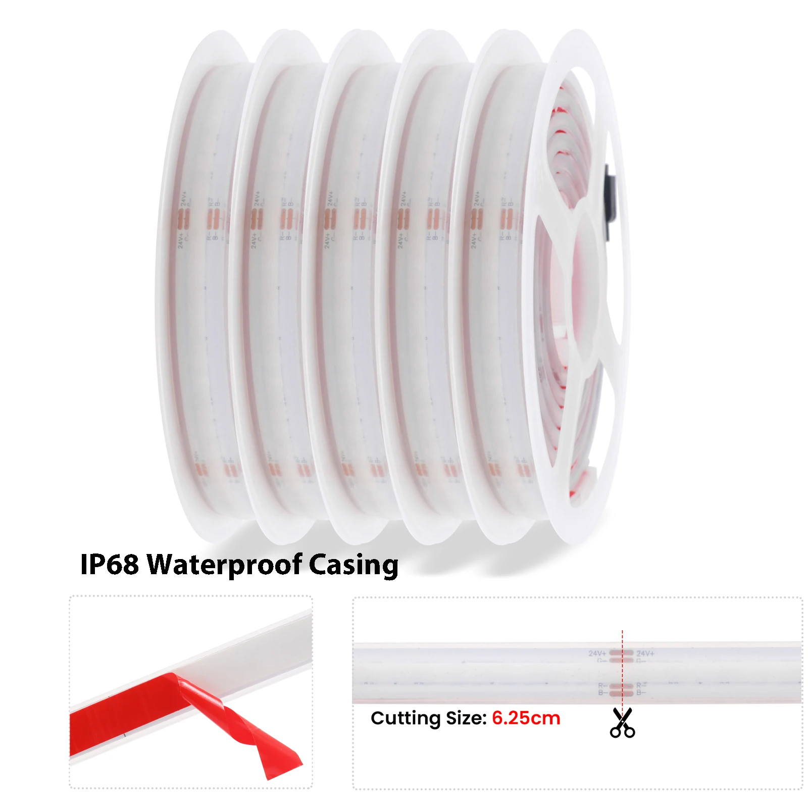 

Водонепроницаемая лента RGB COB IP68, с пультом дистанционного управления Wi-Fi, высокая плотность, 12 В, 24 В, 576 светодиодов/м, гибкая лента, клей для Alexa Google