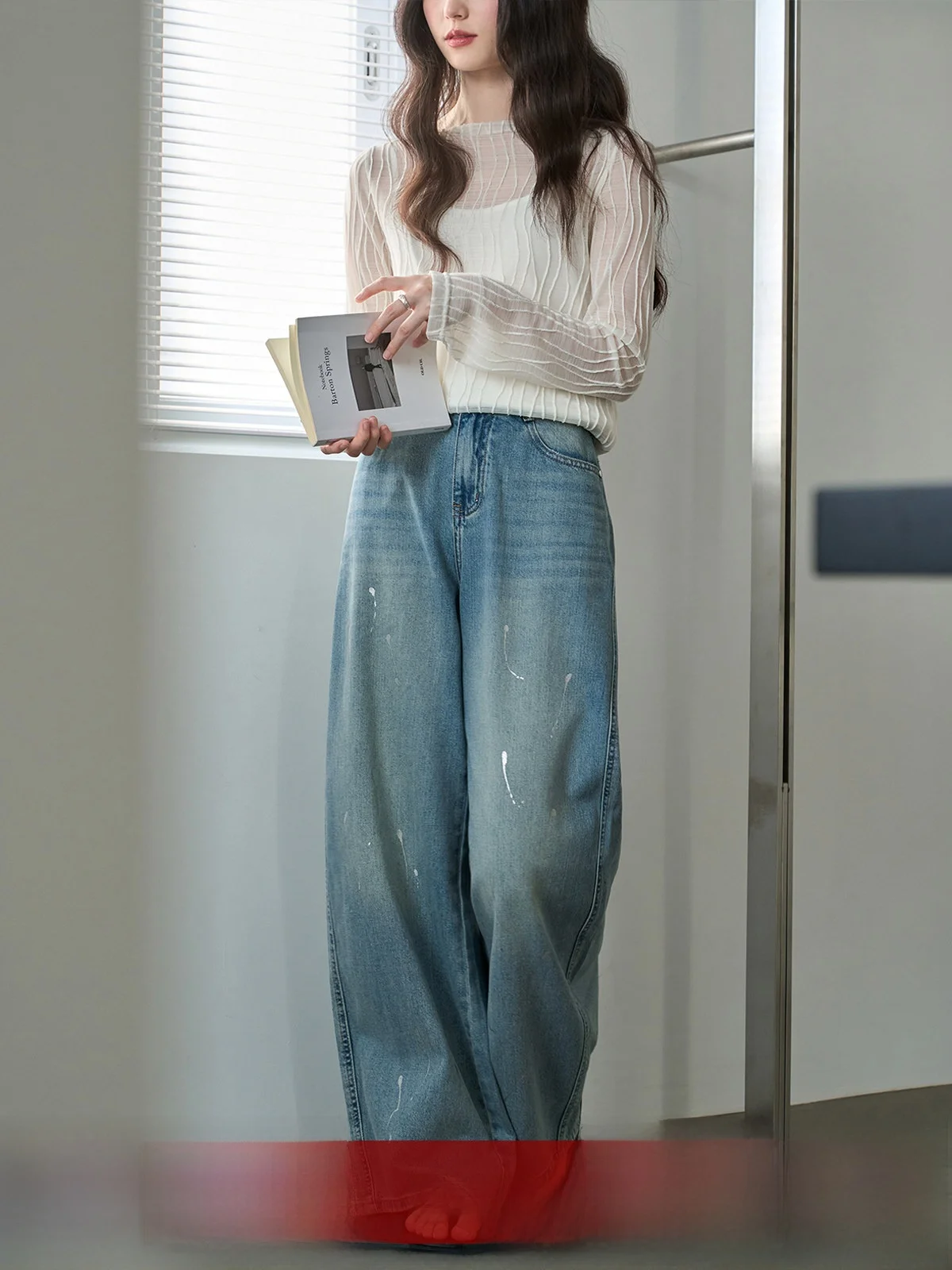 

High Waist Straight Leg Blue Jeans Women's Summer New Loose Slim Wide Leg Floor-Length Pants Versatile Casual Commute Style