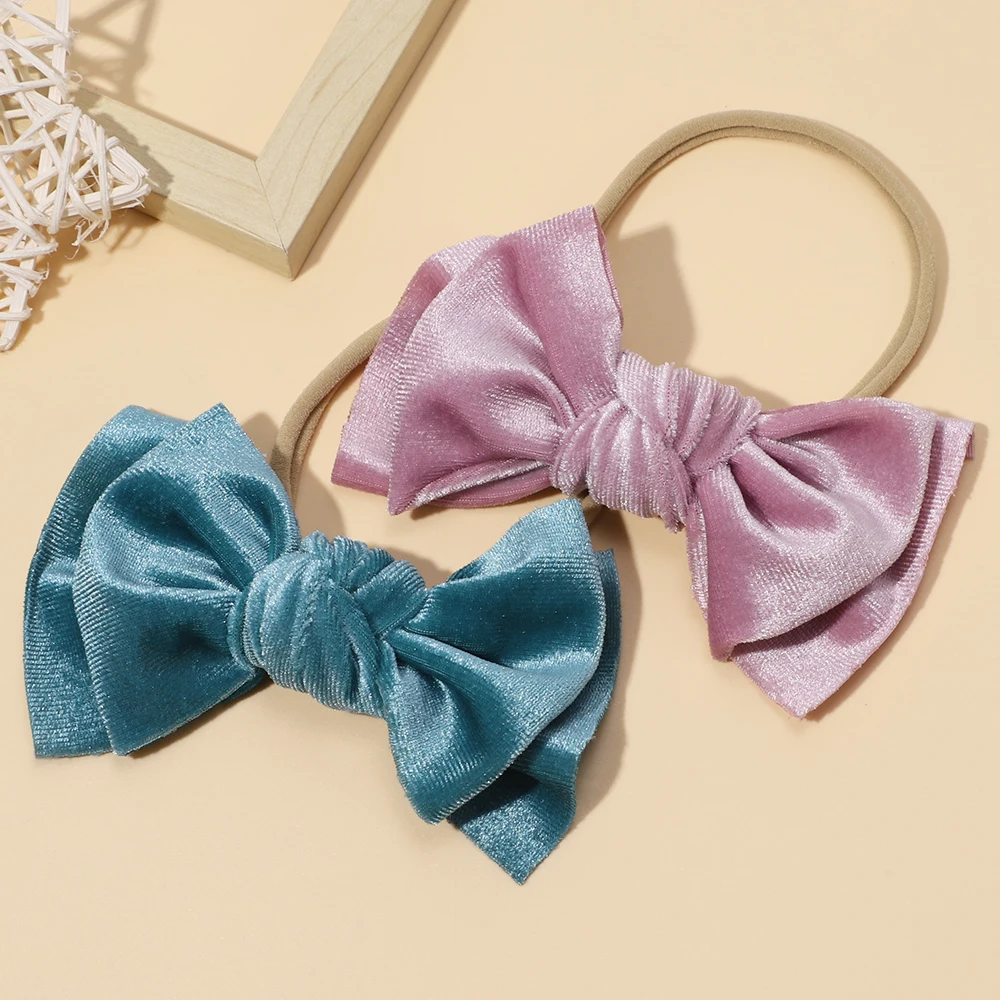 Baby Accessories For Newborn Toddler Kids Baby Girl Boy Hairbands  Velvet Solid Bow  Headbands  High Ponytail Soft Nylon Headrop