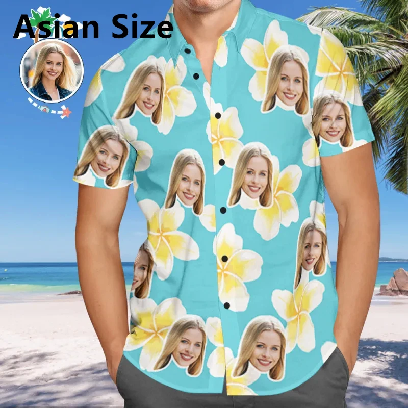 

Funny Custom Face Hawaiian Shirt For Men Personalization DIY 3D Printed Short Sleeve Shirts Fashion Gift Party Streetwear Blouse