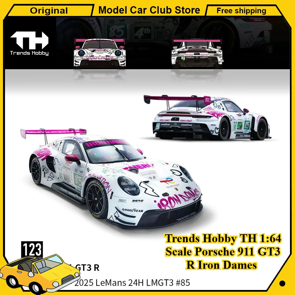 

Trends Hobby TH 1:64 Scale Porsche 911 GT3 R Iron Dames 2025 LeMans 24H LMGT3 #85 Alloy Car Model Mini Diecast Collection Toys