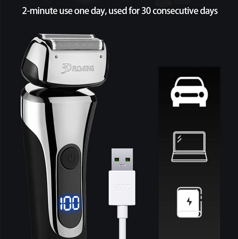 전기 면도기 전기 면도기 빠른 충전 면도기 남성용 수염 면도기 습식-건식 이중 사용 방수 USB