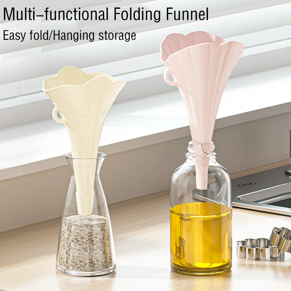 Morning Glory Shape Silicone Funnel Portable Foldable Household Liquid Dispensing Mini Scalable Oil Funnel Kitchen Cooking Tools