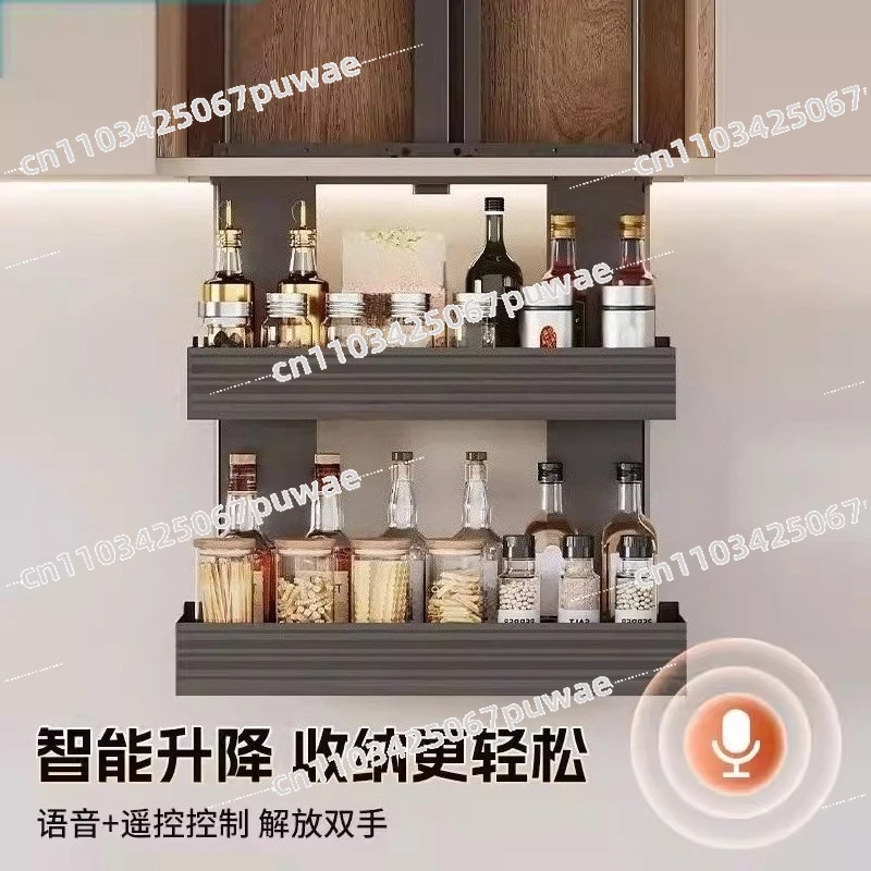 Electric Lifting Basket Pull-Down Retractable Storage Rack for Kitchen Wall Cabinet