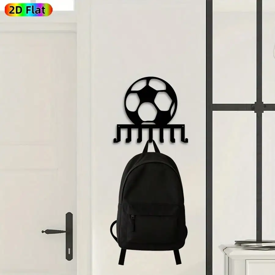 Soccer Key Hanger for Wall - 7 Heavy Duty Metal Key Hooks, Vintage Football Decor for Sports Room, Entryway, Living Room, Ideal