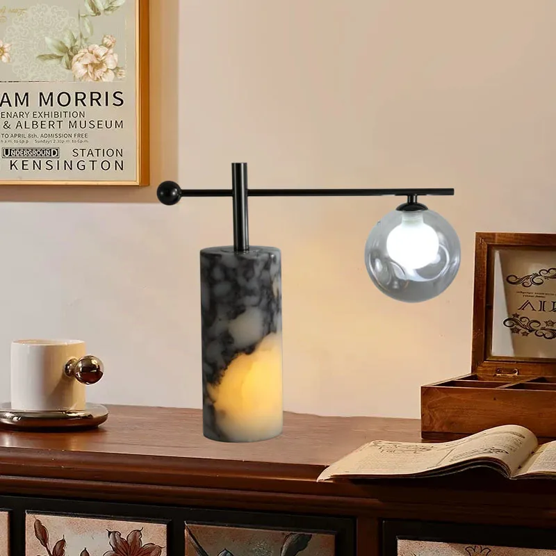 

Настольный светильник в стиле ар-деко, натуральный мрамор, вилка европейского стандарта, лампа G9, прозрачное белое стекло, креативная лампа для отеля, магазина, фойе, спальни