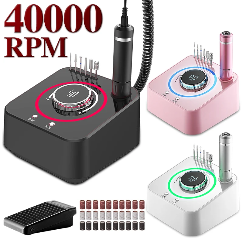 Perceuse à ongles électrique avec écran LCD, machine de manucure professionnelle, ensemble de ponceuse N64, équipement de polissage pour salon de manucure, 40000 tr/min